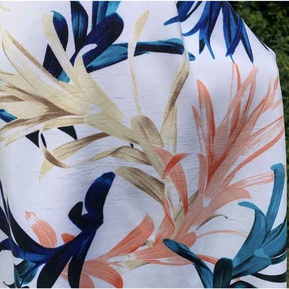 Worthington Multi colored leaf A line wide strap Keyhole back patterned dress - Picture 6 of 8